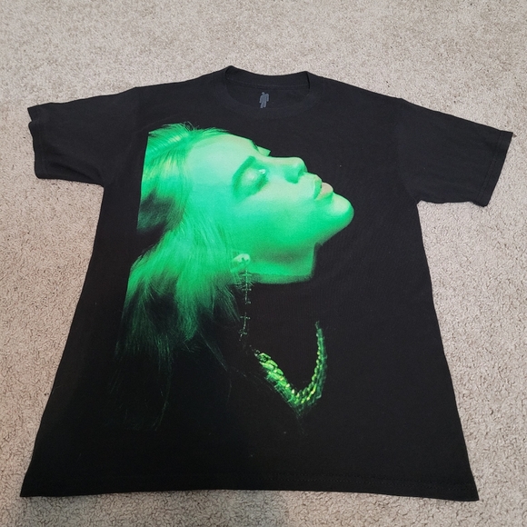Billie Eilish  2020 canceled tour Graphic Black T-Shirt with Green Portrait - Picture 1 of 3